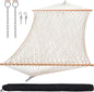 SUNCREAT Hammocks Traditional Rope Double Hammock with Hardwood Spreader Bar and Carrying Bag, 450 lbs Capacity, Natural