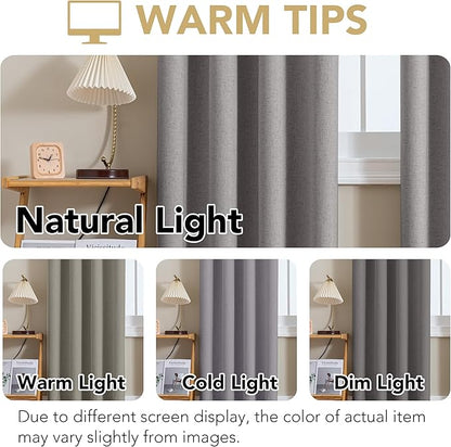 H.VERSAILTEX Linen Curtains 100% Blackout Curtains for Bedroom 54 inch Long Full Light Blocking Nature Linen Blended Window Curtains for Living Room Nickel Grommet (2 Panels, Heathered Dove)