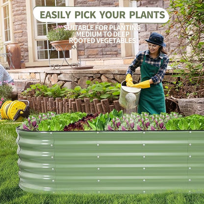 Galvanized Raised Garden Bed Outdoor- 2 Pcs Raised Beds for Gardening| Metal Planter Box, Steel Raised Garden Bed Kit with Gloves for Vegetables, Flower, Herbs (4x2x1.4FT, Green)