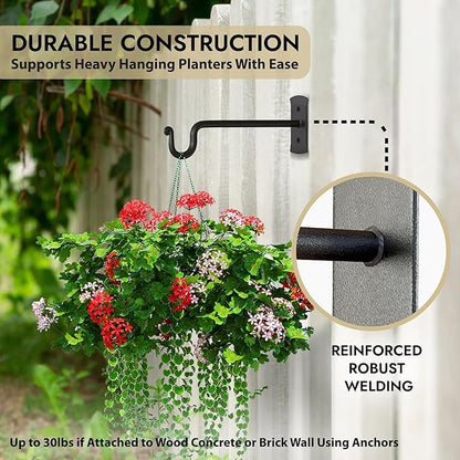 RTZEN Plant Hangers Indoor or Outdoor - Wrought Iron Metal Hanger Indoor Hook - Heavy Duty Wall Bracket Hooks for Hanging Plants Baskets Lanterns Wind Chimes - 2 Pack (Black Shepherds Hooks 7.5")