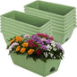 Window Box Planter, 12 Pack Plastic Vegetable Flower Planters Boxes 17 Inches Rectangular Flower Pots with Saucers for Indoor Outdoor Garden, Patio, Home Decor (Brick RED) (Aqua)