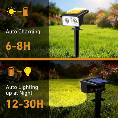 btfarm Solar Spot Lights Outdoor Waterproof, 4 Pack/3 Modes Motion Sensor Lights, Solar Powered Spotlights 2-in-1 Auto On/Off for Outside Pathway Yard Garden Landscape Lighting, Warm White