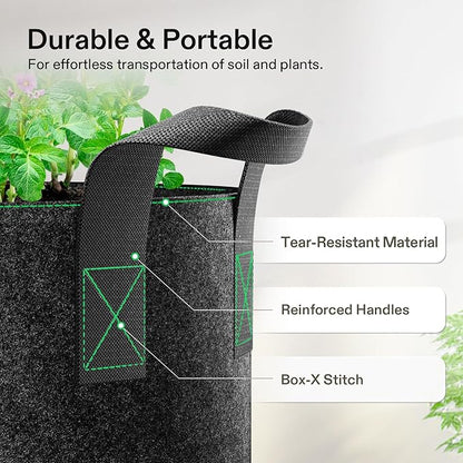 VIVOSUN 5-Pack 15 Gallon Plant Grow Bags, Heavy Duty Thickened Nonwoven Fabric Pots with Handles