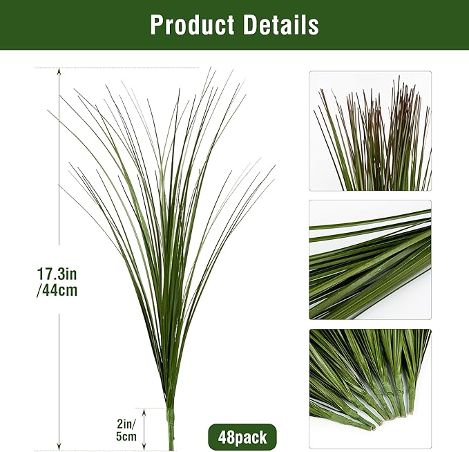 Artificial Plants Greenery: 48 Pack Green Plastic Wheat Grass, 17.3 Inch