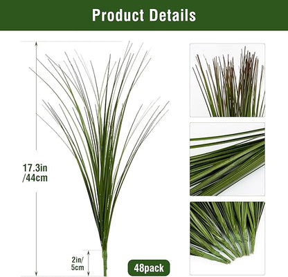 Artificial Plants Greenery: 48 Pack Green Plastic Wheat Grass, 17.3 Inch