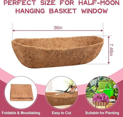 Riare 2 Pack 36 Inch Trough Coco Coir Liners for Planters, Pre-Formed Coconut Coir Replacement Liner Natural Coco Fiber Window Box Liners for Wall Planter, Window Basket Deck Railing Planter