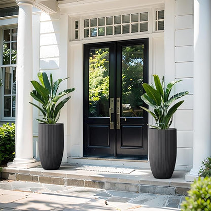 Kante 24 Inch Tall Round Concrete Planter, Large Indoor Outdoor Plant Pots with Drainage Hole and Rubber Plug, Modern Decorative Garden Pots for Home Patio Porch, Textured Black