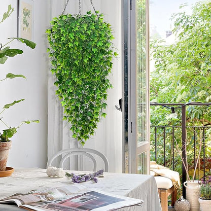 Waipfaru Artificial Hanging Ivy for Outdoors, Fake Hanging Plants, 4pcs Faux Ivy Pothos Vines Greenery for Wall Home Bedroom Living Aesthetic Kitchen Office Aesthetic Kitchen Indoor Outdoor Decor