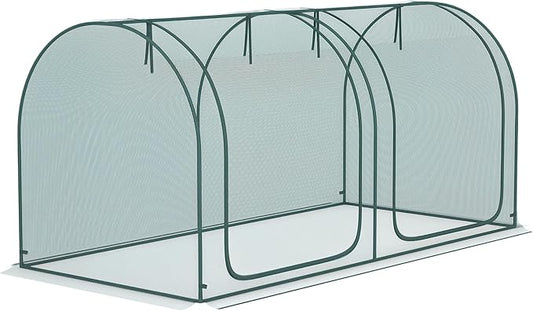 Outsunny 8' x 4' Crop Cage, Plant Protection Tent with Two Zippered Doors, Storage Bag and 4 Ground Stakes, for Garden, Yard, Lawn, Green