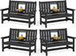 SERWALL Outdoor Bench with Cup Holder, 58" HDPE Garden Park Bench Suitable for 3 Person, All Weather Patio Benches with High Backrest and Wide Armrests for Garden, Park, Yard, Front Porch, Black