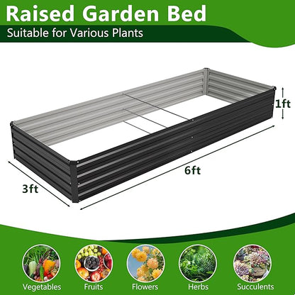 2PCS 6x3x1ft Galvanized Raised Garden Bed Kit,Metal Planter Box for Vegetables,Flowers,Herbs Durable Rust-Resistant Patio Gardening Beds,Black