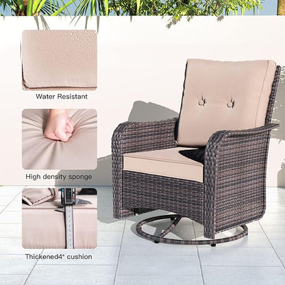 Kullavik 10 Pieces Outdoor Patio Furniture Set,PE Wicker Rattan Sectional Sofa Patio Conversation Sets with 43" 55000BTU Gas Propane Fire Pit Table,Swivel Rocking Chairs Set,Sand