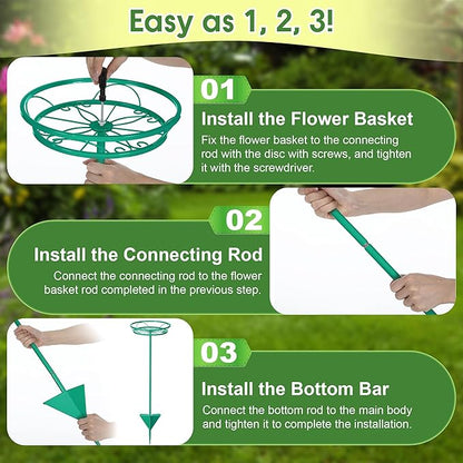 Tellingyou 2 Pack Adjustable Outdoor Flower Pot Stand, Metal Outdoor Plant Stands, Spring Summer Versatile Plant Stand Garden Stake for Display Plants, Elegant Solution for Landscaping Decor (Green)