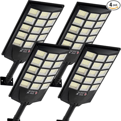 Solar Lights Outdoor Waterproof, 6500K Dusk to Dawn Solar Street Light Motion Sensor with Remote, LED Security Flood Light for Outside Garden Yard Path, Oudoor Parking Lot Lights, 4PACK