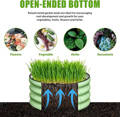 SnugNiture 2x2x1ft Round Galvanized Raised Garden Bed Kit Outdoor, Metal Planter Box for Planting Plants Vegetables, Green