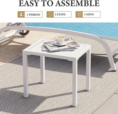 Crestlive Products Aluminum Outdoor Side Table,White Rectangular End Table,Easy Assembly Small Coffee Bistro Table for Patio Pool Balcony
