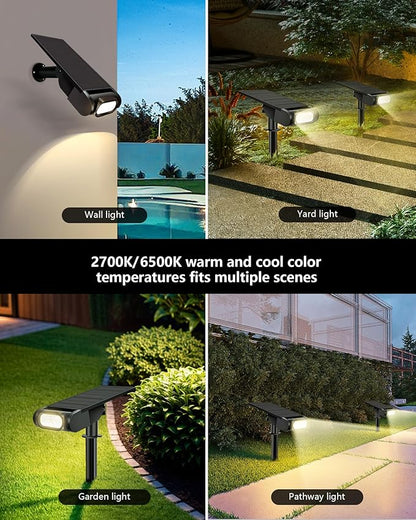 RGB Christmas Solar Spot Lights Outdoor, 12 RGB Color Modes Landscape Light Waterproof IP67 with Remote Control, 2-in-1 Color Changing RGB/Cool/Warm White for Yard Garden Garden (6 Pack)