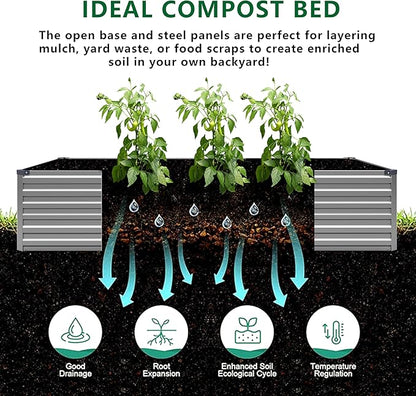 12x2x1.5FT Galvanized Raised Garden Bed,Vegetable Boxes-Rectangle Metal Flower Box,Large Planter Raised Beds Outdoor Garden for Planting,Fruit,Herb-Silver
