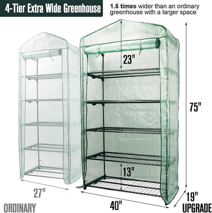 Worth Garden 50% Extra Wide Mini Greenhouse 5 Tier Portable Plant Green House 40in Wide -Sturdy Gardening Shelves with PE Cover & Roll-Up Zipper Door - Indoor & Outdoor Use - 19″W. x 40″L. x75″H.