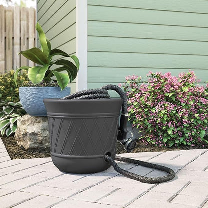 Suncast Lattice Hose Pot for Outdoor Garden Storage, Peppercorn - Holds 300 ft Expandable or 50 ft Standard 5/8" Vinyl Hoses, Resin Hideaway Organizer with Drainage and Water Supply Port