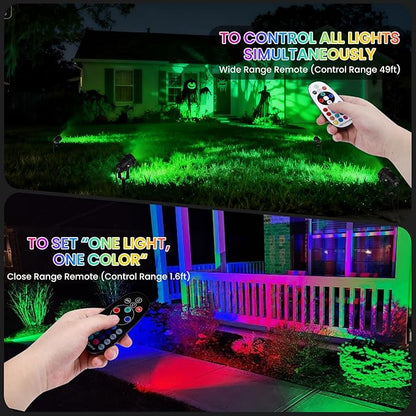 Multi Colored Spotlights Outdoor: RGBW LED Spot Light Plug in 120V Remote Control 16 Color Changing Landscape Light Spot for Lawn Yard Garden Outside Path Tree Holiday Décor, 4 Pack (RGB+Warm White)