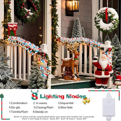 Jnaurb Christmas Candy Cane Lights, 66ft 480 LED Connectable White & Red & Blue Candy Cane Rope Lights for Outside, 8 Modes Waterproof LED Christmas Light for Garden Patio Tree Holiday Party Decor