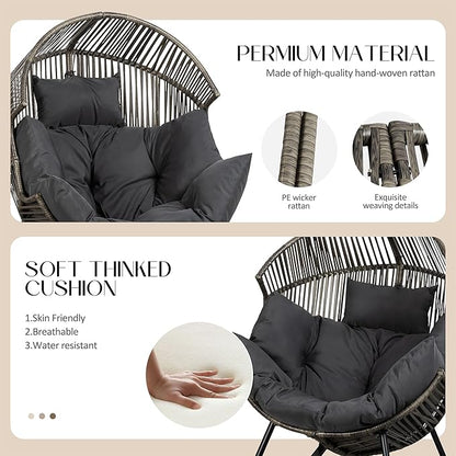 JAMFLY Egg Chair Rocking Chairs, Wicker Patio Chair Oversized Lounger Chair with Cushion for Indoor Living Room Bedroom Outdoor Patio Backyard Balcony Garden, Dark Gray