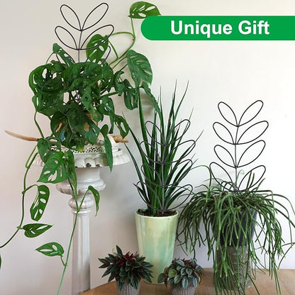 2 Pcs Plant Trellis Indoor, Plant Support for Climbing, 12 Inch Small Plant Stakes for Indoor Plants, Trellis for Climbing Plants Garden Potted (Leaf Shape Black)