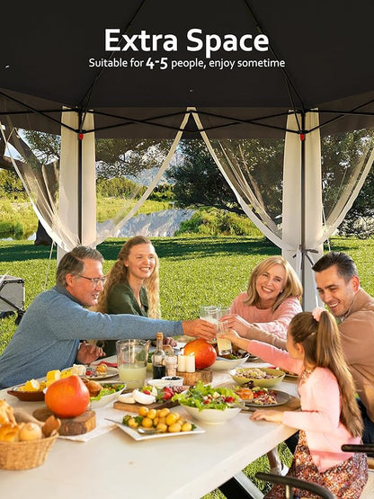Garvee Pop Up Gazebo Screen Tent,Hexagonal Instant Gazebo Tent with Mosquito Netting Outdoor Canopy,6 Sided Sun Shelter 13x13ft with Mesh Netting,Pavilion Tents for Patio,Blue+Beige