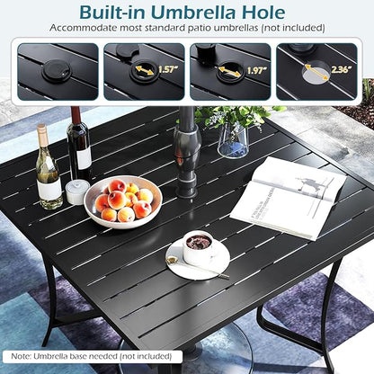 Tangkula 37" Metal Patio Dining Table for 4, Square Heavy Duty Outdoor Dining Table with Umbrella Hole, 4-Person Outside Dining Furniture for Porch, Garden, Balcony and Backyard
