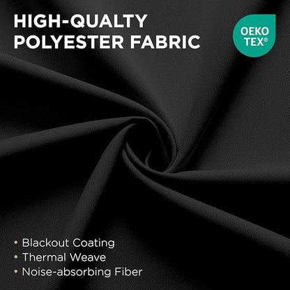 Joydeco Blackout Patio Sliding Door Curtains 90 Inches Long, Grommet Privacy Room Divider Curtains, Extra Wide Thermal Blackout Drapes for Bedroom Living Room (Black, 100Wx90L, 1 Panel)