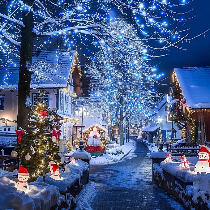 String Lights with 600 Blue and White LEDs, 168 ft Outdoor Corded