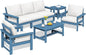 SERWALL HDPE Patio Furniture Set, 7-piece Outdoor Sectional Sofa Set, All Weather Outdoor Couch Set for Deck, Lawn, Blue Frame with Khaki Cushion