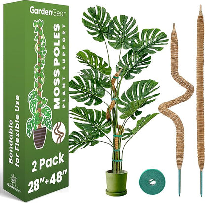 2 Pack 48" and 28'' Bendable Moss Pole Monstera Plant Support for Climbing Indoor Plants - Stakes for Potted Climbers - Tall Sticks Indoor Trellis for Houseplants - Accessories for Monstera Pot