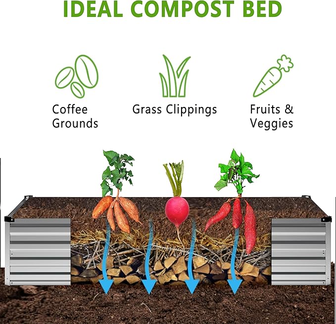 2PCS 12x4x1FT Galvanized Raised Garden Bed Kit,Vegetable Boxes-Rectangle Metal Flower Box,Large Planter Raised Beds Outdoor Garden for Planting,Fruit,Herb-Silver