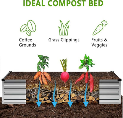 2PCS 12x4x1FT Galvanized Raised Garden Bed Kit,Vegetable Boxes-Rectangle Metal Flower Box,Large Planter Raised Beds Outdoor Garden for Planting,Fruit,Herb-Silver