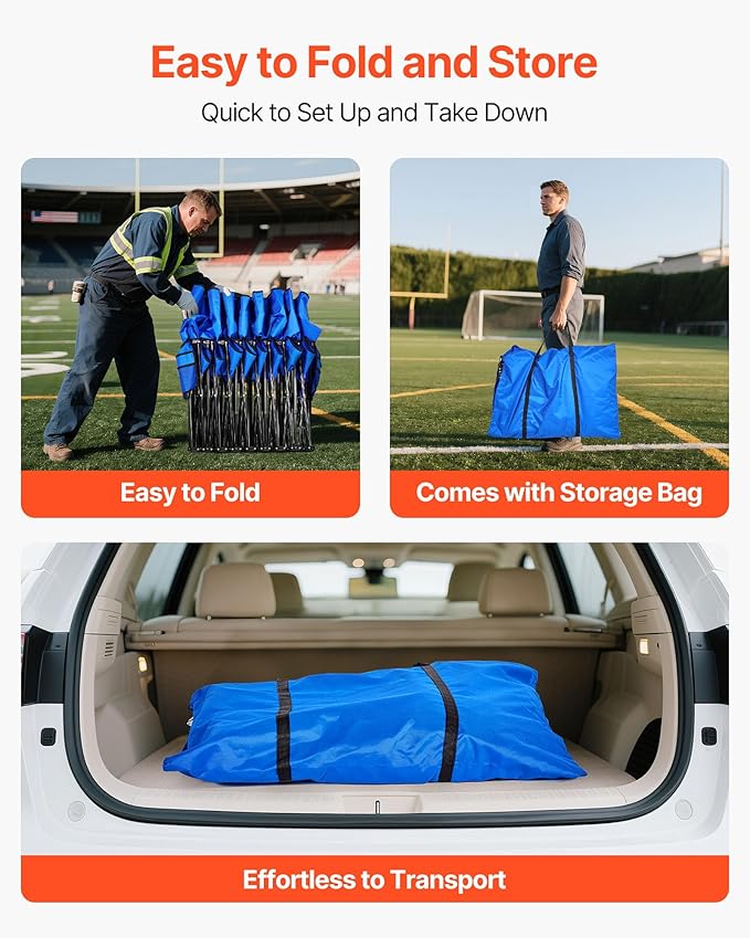 VEVOR Portable Folding Bench, 8 Seat Foldable Soccer Bench with Side Pockets and Carrying Bag, Lightweight Sideline Seating with Back Rest for Football, Baseball, Camping, Outdoor Events, Blue