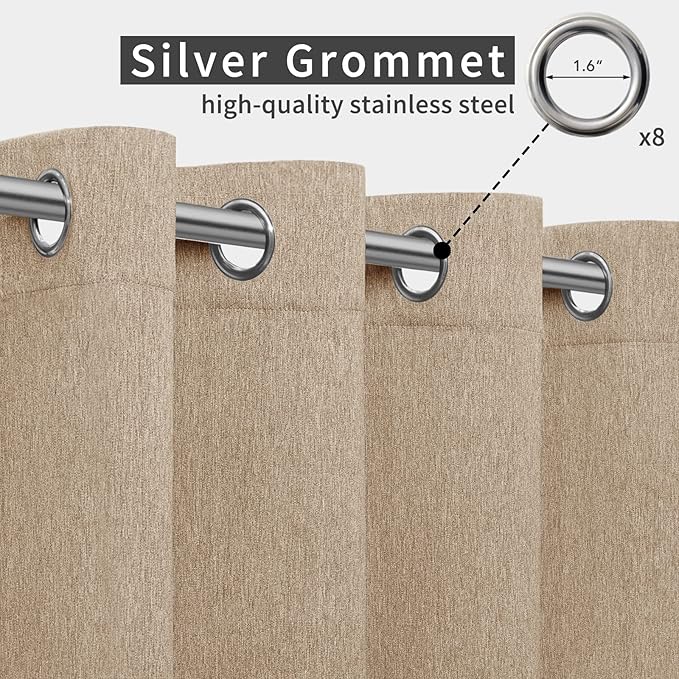 Easy-Going Linen Look Outdoor Curtains Waterproof Windproof Porch Curtains, Soft Thicken Outdoor Privacy Curtains for Patio, Gazebo, Grommet Top and Tab Bottom Drape, 1 Panel, 54x96 inch, Beige