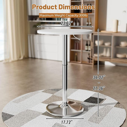 Flamaker Round Bistro Pub Table 23.6 Inch Height Adjustable 360° Swivel Bar Table Metal Base for Pub, Dining Room, Party (4, White-Silver)