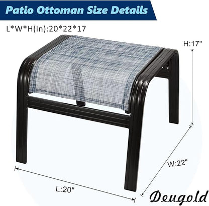 Outdoor Footstools for Patio,Textile Ottomans Metal Dining Footrests Stack Chairs for Lawn,Garden or Porch 2 Set Blue