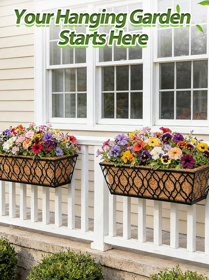 24in Tapered Coco Liners for Window Planter Box - 2 Pack 100% Natural Coconut Coir Fiber Liner Replacement for Deck Flower Box, Garden Railing Fence Wall Planter Basket