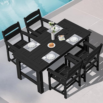 SERWALL Outdoor Dining Table Set, 67‘’ HDPE Patio Dining Set for 4, All-Weather Outdoor Table and Chairs Set for Deck, Black