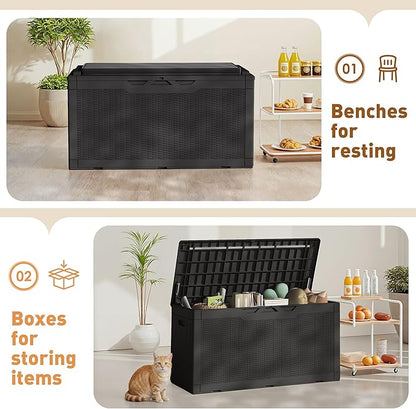 Storage Bench 100 Gallon Black Resin Outdoor Deck Box