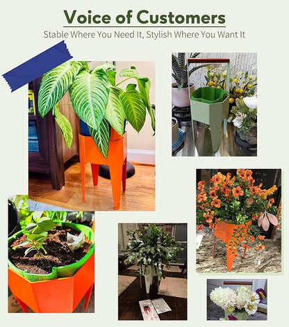 Planter with Stand, Metal 2 in 1 Portable Planter with Grow Bags & Handle, Stable Stylish Indoor Plant Pots with Stand, Modern Plant Stand Indoor, 7.5'' x 17.3'', Orange, Plant Not Included