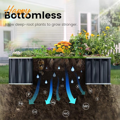 KING BIRD Galvanized Raised Garden Bed with 2 Installation Methods for DIY, 101" x 36" x 18" Heightened Planter Kit Box Outdoor for Deep-Rooted Vegetables, Flowers, Dark Grey