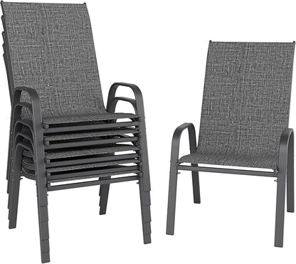 Patio Dining Chairs, Set of 6, Dark Grey Steel Frame, Stackable
