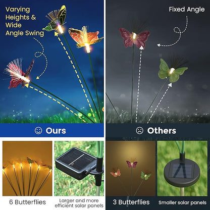 Solar Garden Lights,Swaying Butterfly Lights Outdoor Decorative,6pack Warm White LED Solar Lights for Outside Yard,Lawn,Patio,Pathway Decoration Gardening Gifts