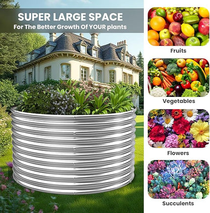 4 Pack Tall 2x2x1.5FT Round Raised Beds for Gardening, Corrugated Galvanized Steel Raised Garden Bed, Outdoor Metal Above Ground Garden Bed for Vegetables and Flowers