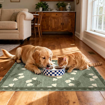 Outdoor Rugs Sage Green Floral Door Mat, 2 x 3 Ft Polyester
