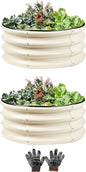 2 Pcs 2x2X1 ft Metal Galvanized Round Raised Garden Bed Kit Outdoor, Cream White Planter Garden Bed, Raised Box for Vegetables, Fruits, Flowers & Herbs
